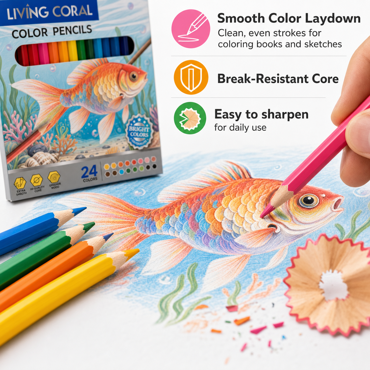 Wooden Colored Pencil Set in Fish-Print Box — thumbnail 7