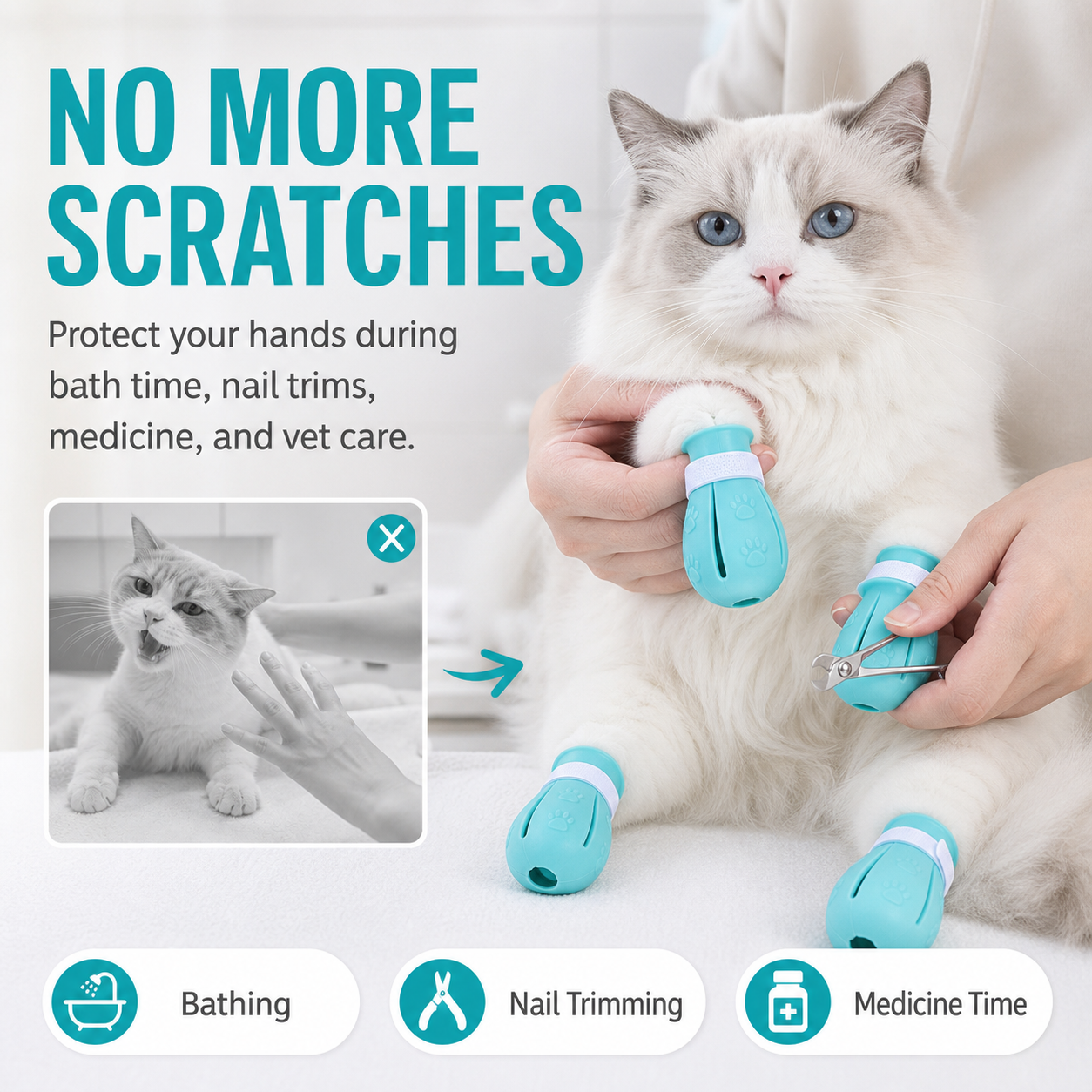 Adjustable Silicone Cat Bathing Paw Covers — thumbnail 6