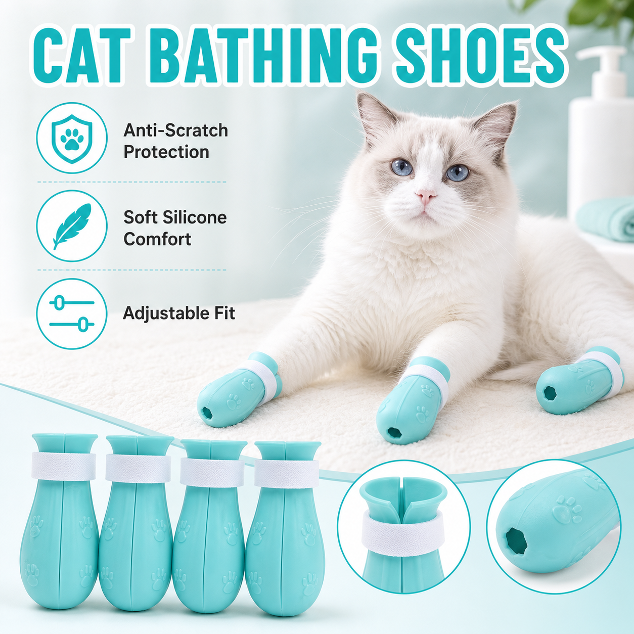 Adjustable Silicone Cat Bathing Paw Covers — thumbnail 3