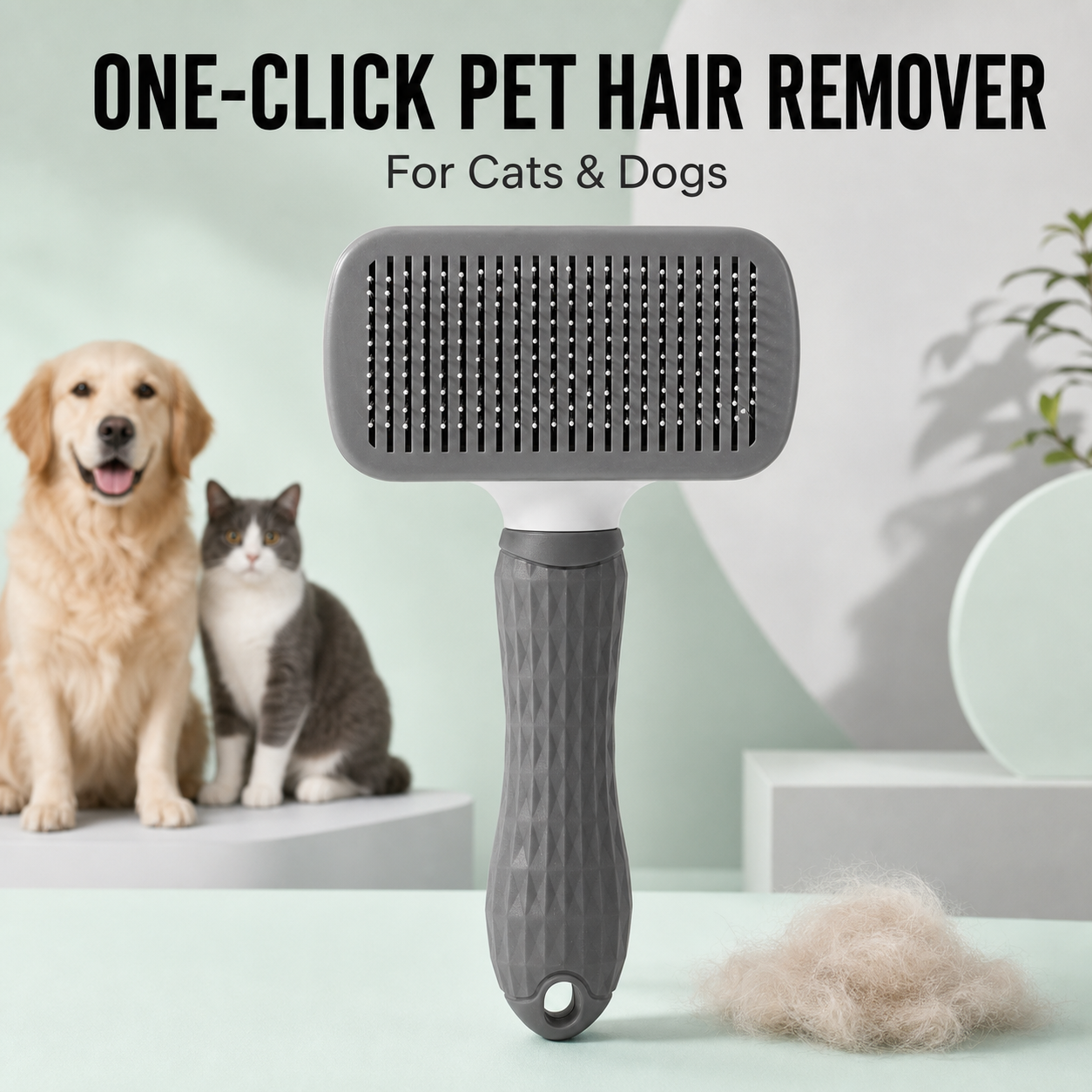 Pet Slicker Brush with One-Button Hair Release