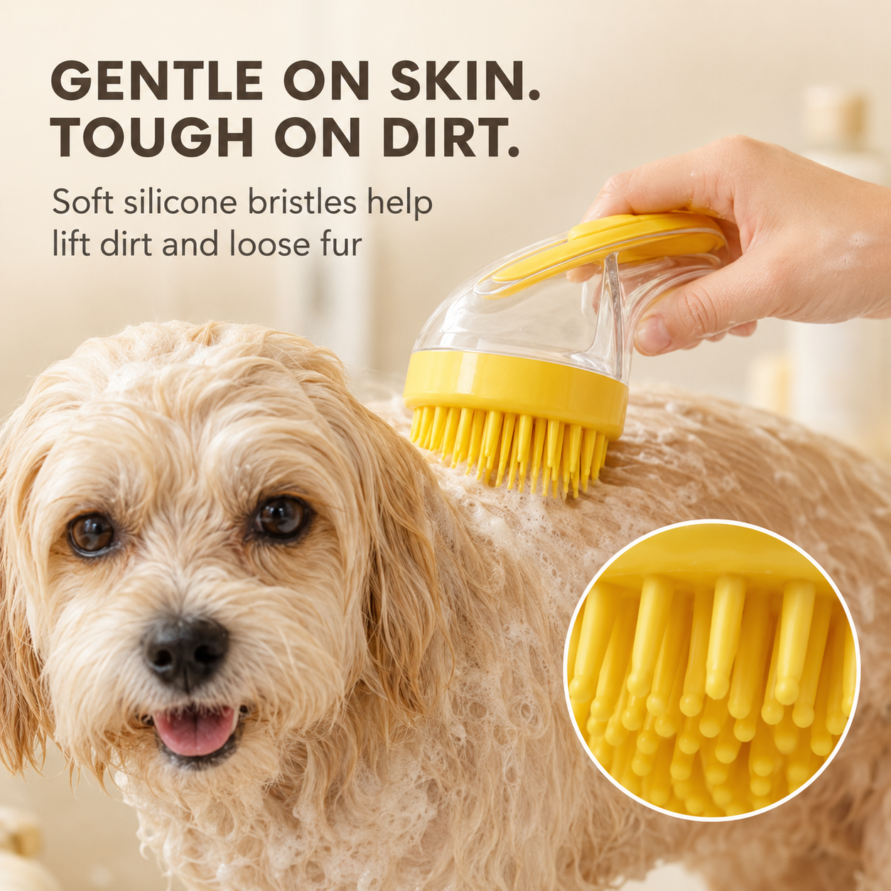 3-in-1 Silicone Pet Bath Brush with Shampoo Dispenser