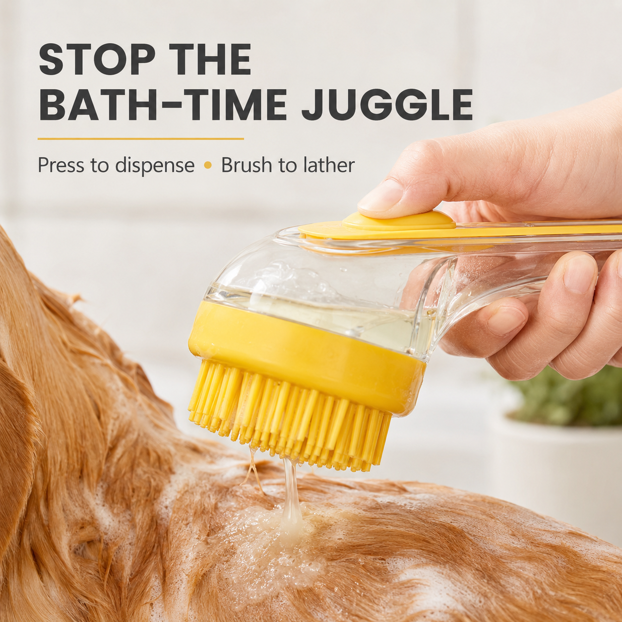 3-in-1 Silicone Pet Bath Brush with Shampoo Dispenser — thumbnail 4