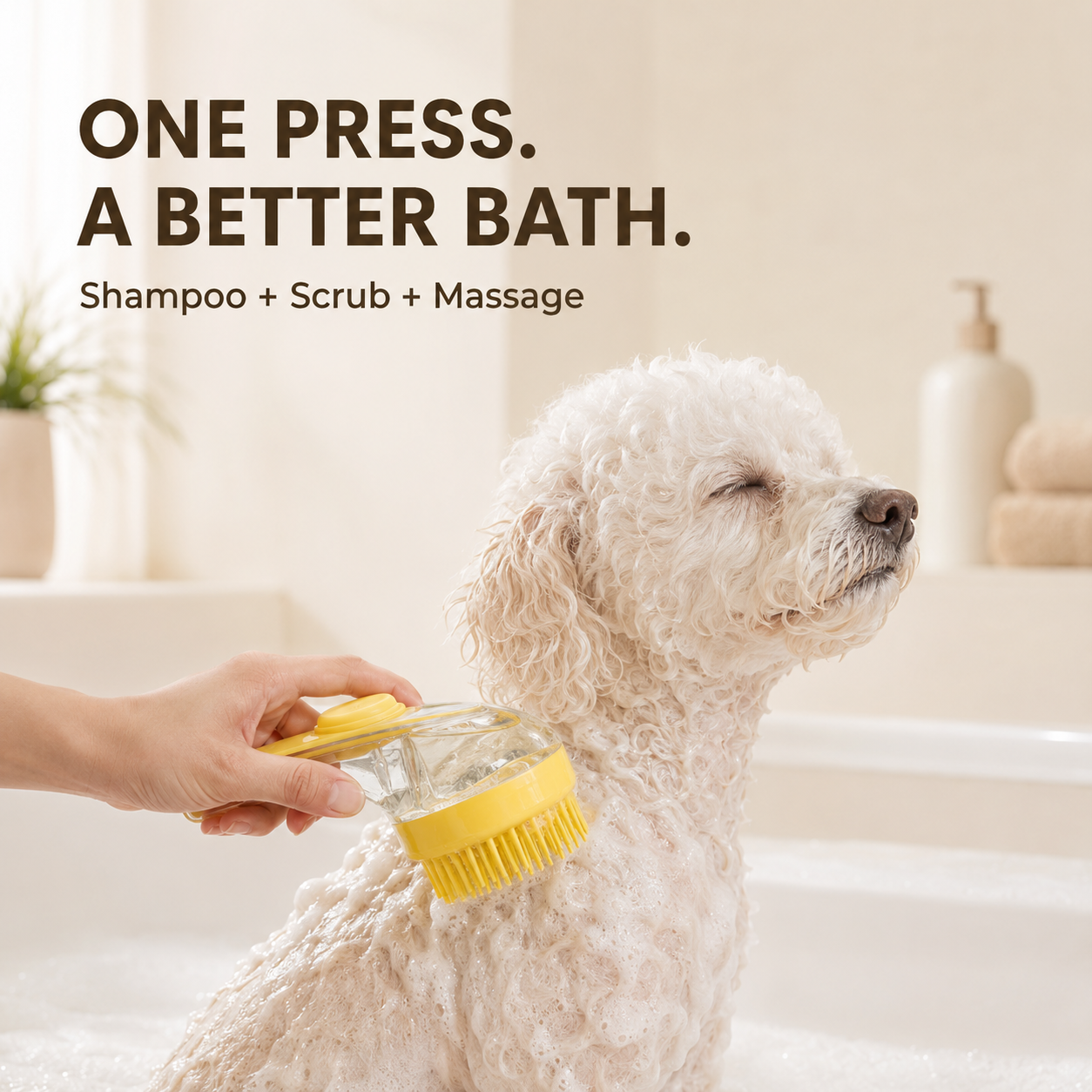 3-in-1 Silicone Pet Bath Brush with Shampoo Dispenser — thumbnail 3