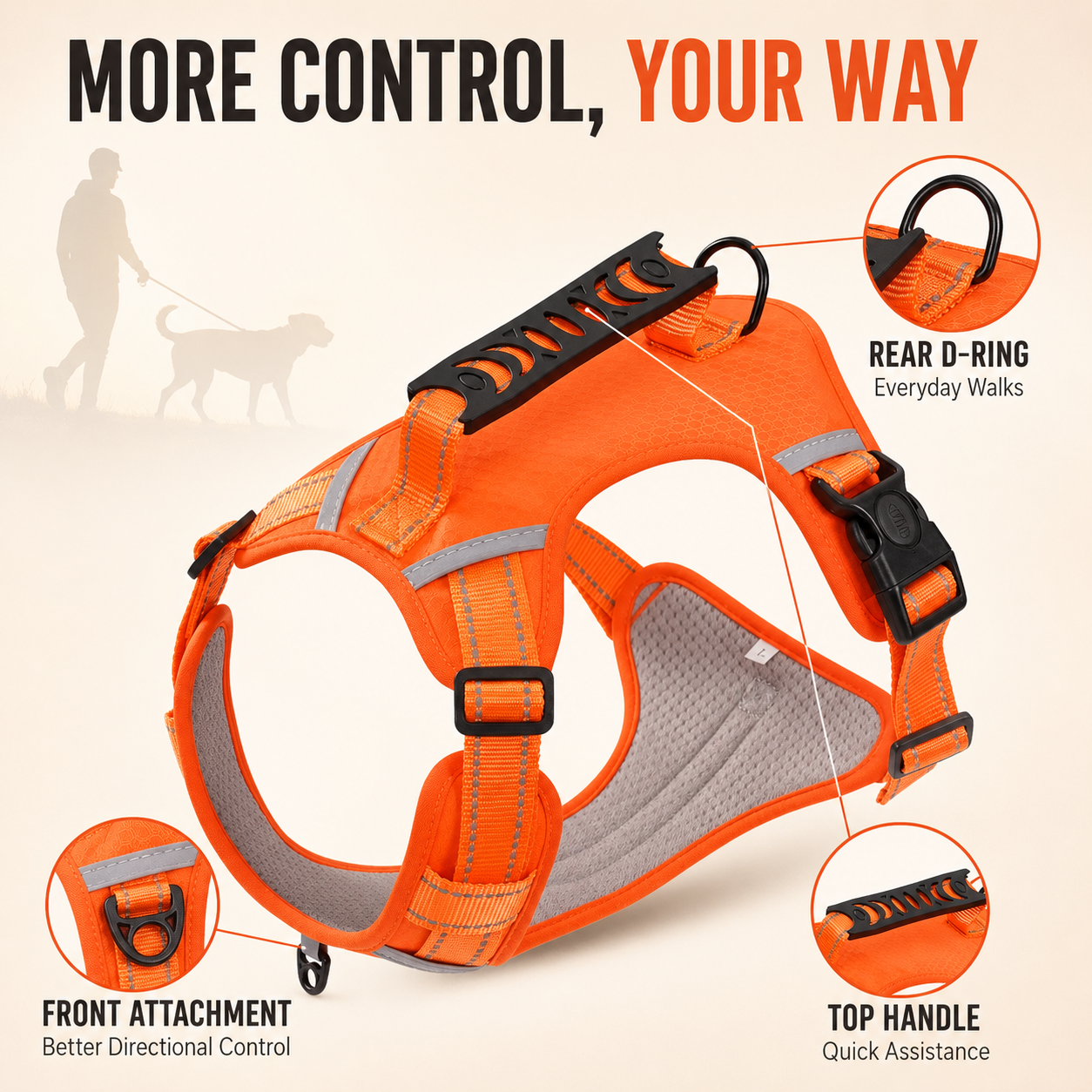 Padded Dog Harness with Dual Leash Attachment Points — thumbnail 2
