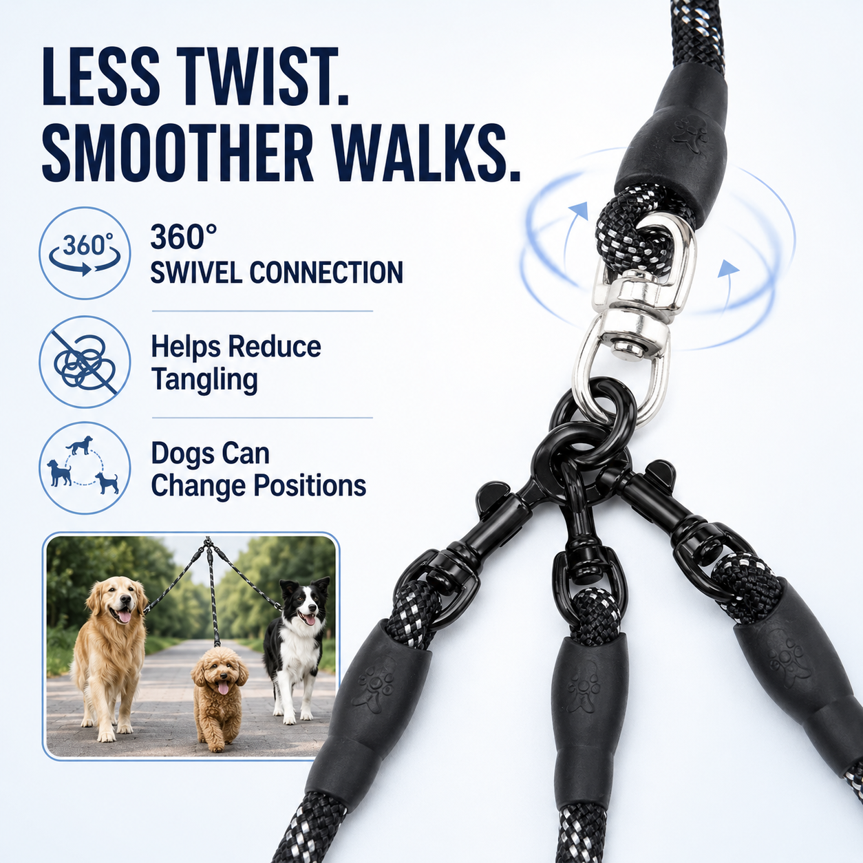 Reflective Multi-Dog Leash with Cushioned Handle — thumbnail 4