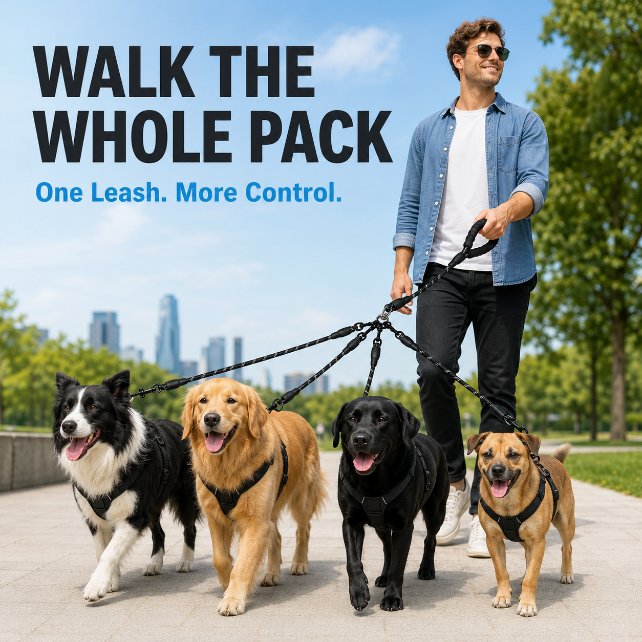 Reflective Multi-Dog Leash with Cushioned Handle — thumbnail 6
