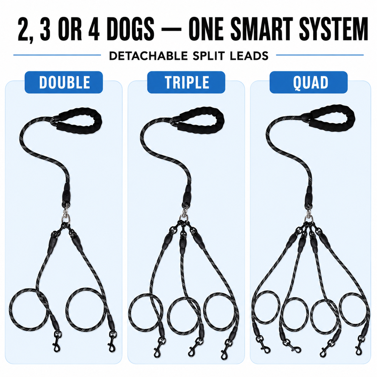 Reflective Multi-Dog Leash with Cushioned Handle — image 1