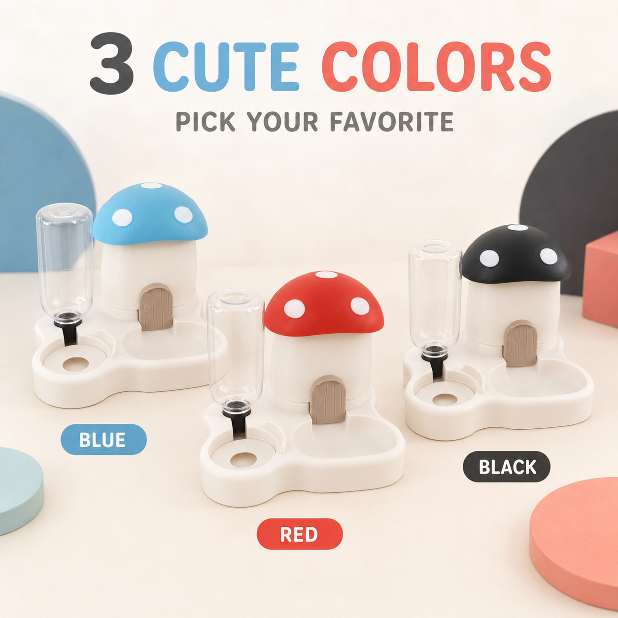 Mushroom-Shaped Gravity Pet Feeder and Water Dispenser — thumbnail 3